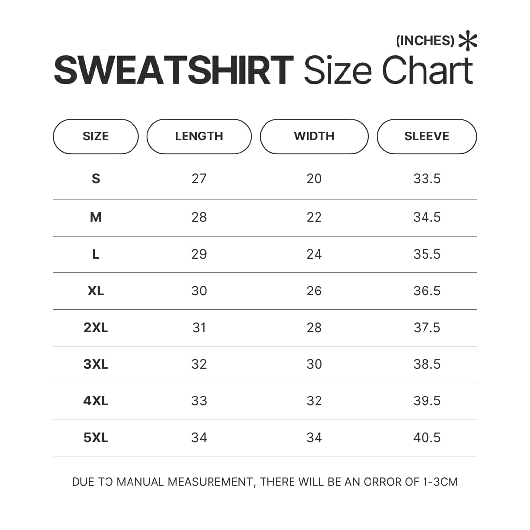 Sweatshirt Size Chart - Zelda AU Store