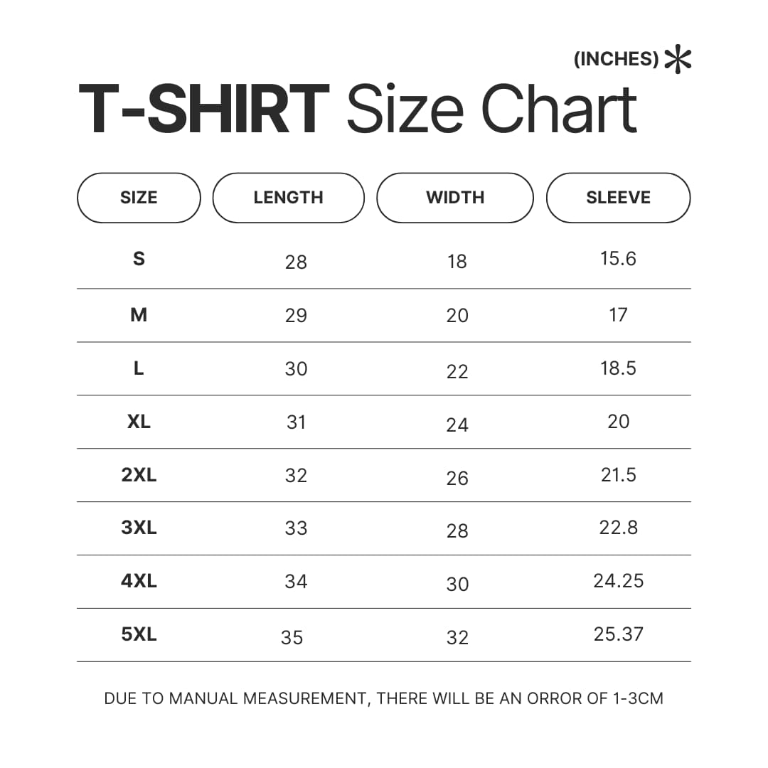 T shirt Size Chart - Zelda AU Store